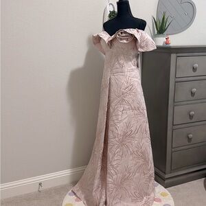 Size 14 TERI JON Formal Dress. Rose gold detail in blush pink with ruffle detail